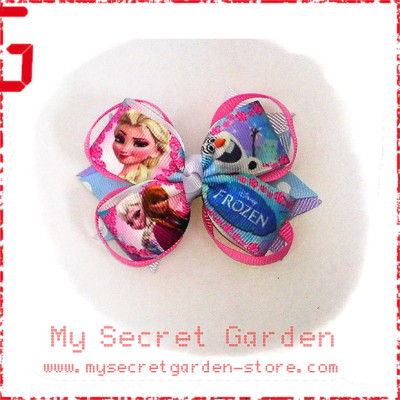 Frozen ( Elsa And Anna ) Grosgrain Ribbon Girls Hair Bows Style A or B ( Hair Clip or Hair Band)